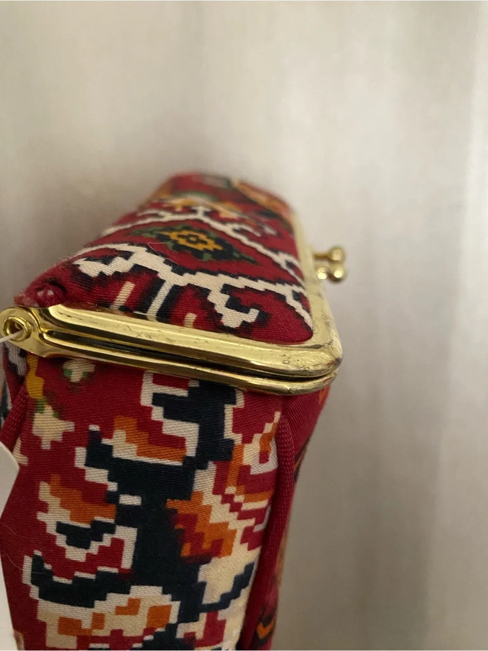 Adrienne Vittadini Red Multicolor Patterned Frame Cosmetic Clutch